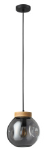 Eglo Canada 206613A - 1 LT Pendant Black w/ Wood Accent Finish & Chrome Smoked Glass Shade