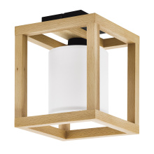 Eglo Canada 390097A - 1 LT Ceiling Light w/ Black Finish & Natural Wood Frame Surrounding a White Fabric Shade