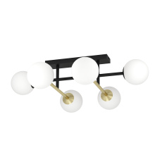 Eglo Canada 390176A - 6 LT Ceiling Light w/ Black & Brushed Gold Finish & White Shpere Glass Shades