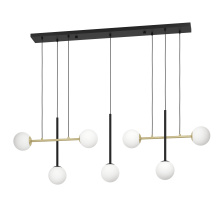 Eglo Canada 390178A - 7 LT Pendant w/ Black & Brushed Gold Finish & White Sphere Glass Shades
