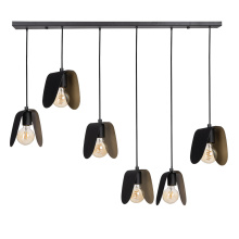 Eglo Canada 390184A - 6 LT Linear Pendant w/ Black Finish & Black w/ Brushed Gold Interior Shades