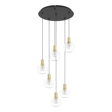 Eglo Canada 390279A - 6 LT LED Cascade Pendant w/ Black Finish & Brushed Gold Accents w/ Clear Glass Shades