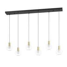 Eglo Canada 390281A - 6 LT LED Linear Pendant w/ Black Finish & Brushed Gold Accents w/ Clear Glass Shades