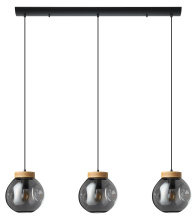 Eglo Canada 390318A - 3 LT Linear Pendant Black w/ Wood Accent Finish & Chrome Smoked Glass Shade