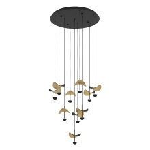 Eglo Canada 390339A - 10 LT Integrated LED Cascade Pendant w/ Black Finish & Black & Gold Leaf Shades