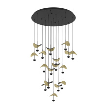 Eglo Canada 390341A - 17 LT LED Cascade Pendant w/ Black Finish & Black & Gold Leaf Shades