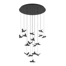 Eglo Canada 390352A - 17 LT LED Casade Pendant w/ Black Finish & Black Chrome Bird Shaped Shades
