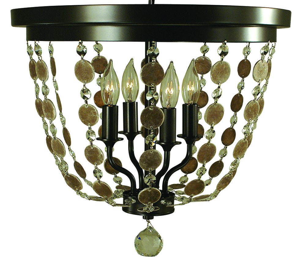 4-Light Mahogany Brass Naomi Flush Mount