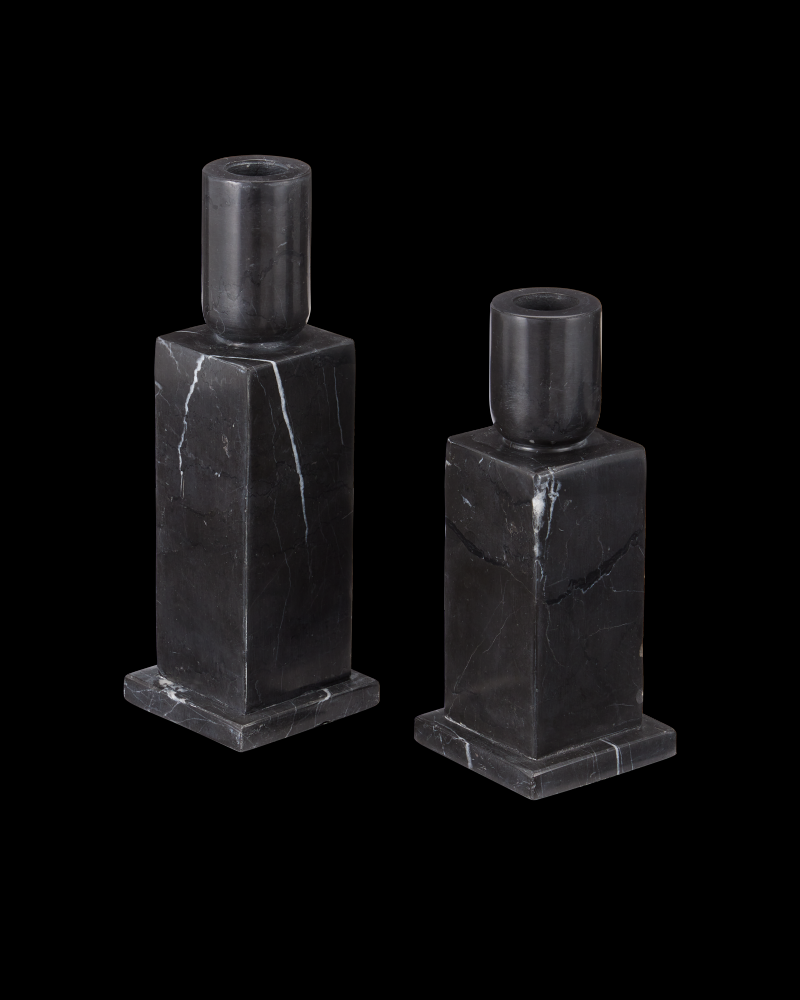 Lithos Black Candle Holder Set